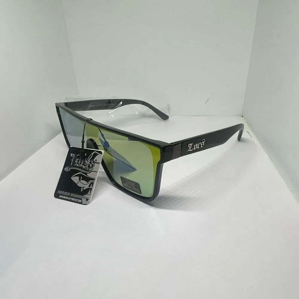 Locs Hardcore Shield Sunglasses Mirrored Lenses Black Frame UV Protection New